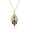 18K Gold Plated Evil Eye Hamsa Hand Necklace for Women - Sterling Silver