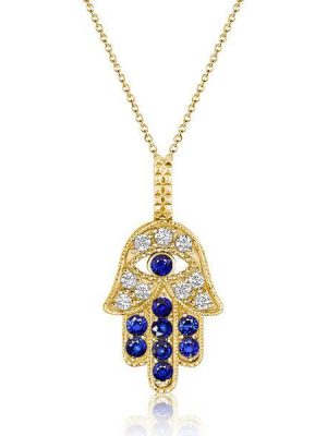 18K Gold Plated Evil Eye Hamsa Hand Necklace for Women - Sterling Silver