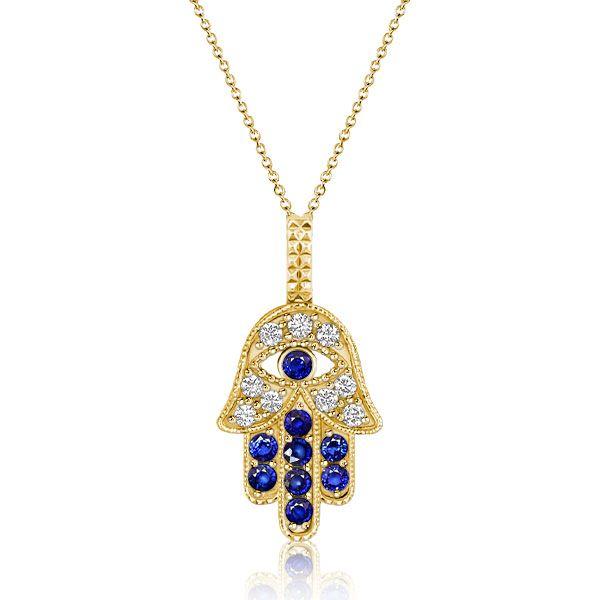 18K Gold Plated Evil Eye Hamsa Hand Necklace for Women - Sterling Silver