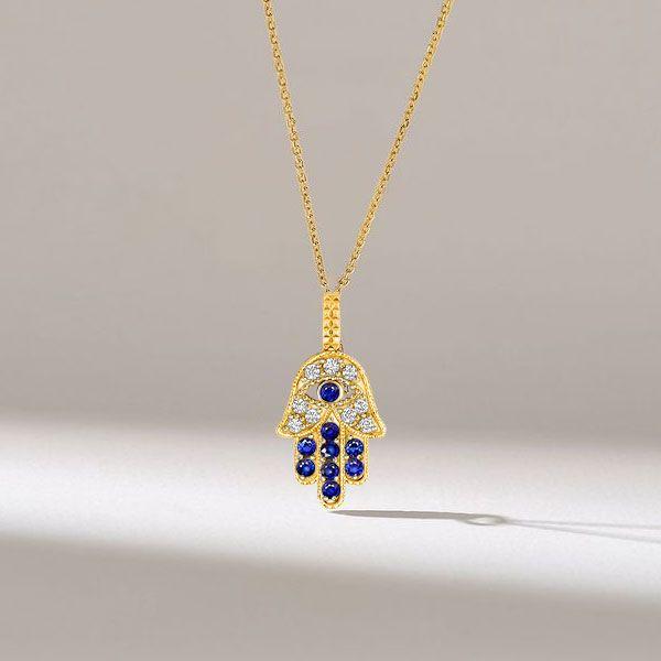 18K Gold Plated Evil Eye Hamsa Hand Necklace for Women - Sterling Silver