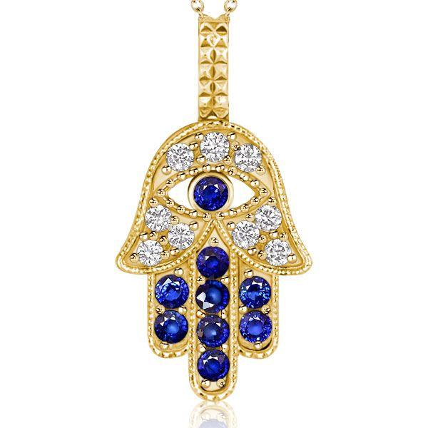 18K Gold Plated Evil Eye Hamsa Hand Necklace for Women - Sterling Silver