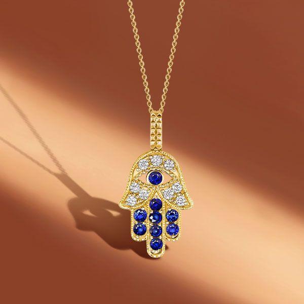 18K Gold Plated Evil Eye Hamsa Hand Necklace for Women - Sterling Silver