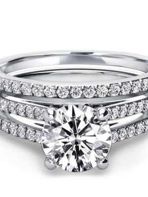 Split Shank White Sapphire Bridal Set in Sterling Silver