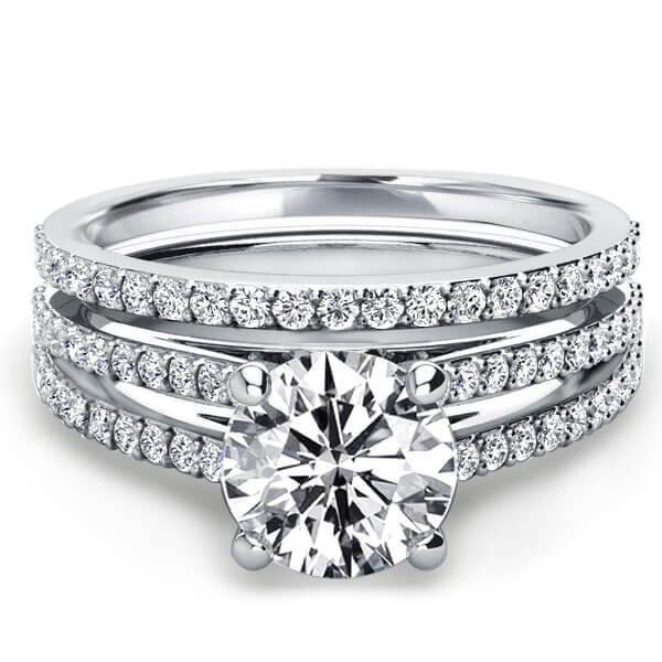 Split Shank White Sapphire Bridal Set in Sterling Silver