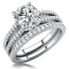 Split Shank White Sapphire Bridal Set in Sterling Silver