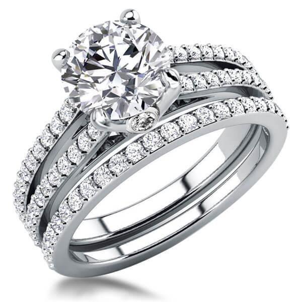 Split Shank White Sapphire Bridal Set in Sterling Silver