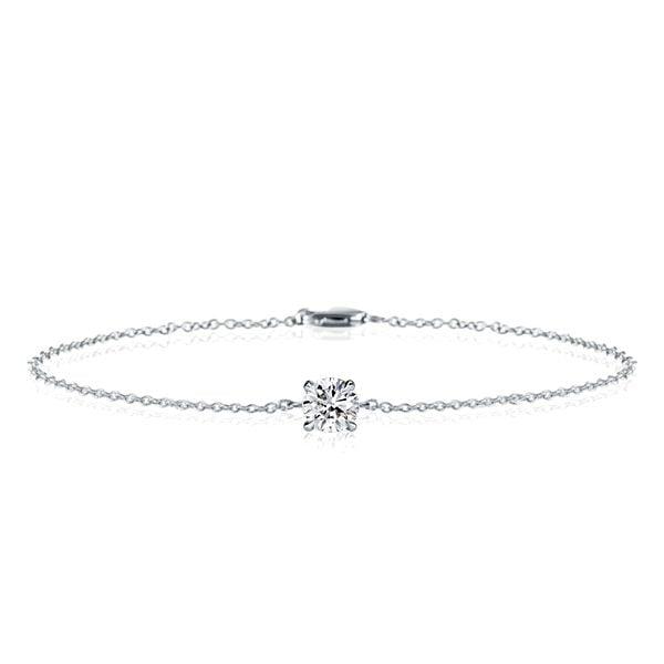 Dainty Single Stone Round Cut Bracelet in Sterling Silver with Rhodium Finish