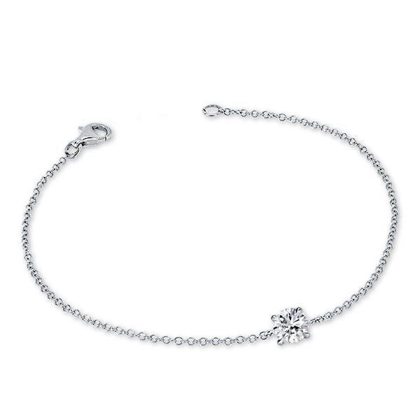 Dainty Single Stone Round Cut Bracelet in Sterling Silver with Rhodium Finish