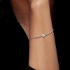 Dainty Single Stone Round Cut Bracelet in Sterling Silver with Rhodium Finish