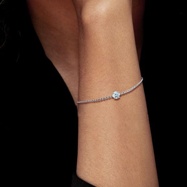 Dainty Single Stone Round Cut Bracelet in Sterling Silver with Rhodium Finish