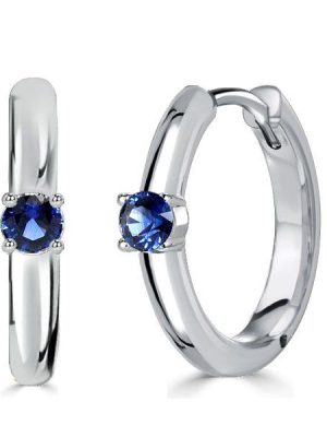 Classic Blue Round Huggie Hoop Earrings - Sterling Silver