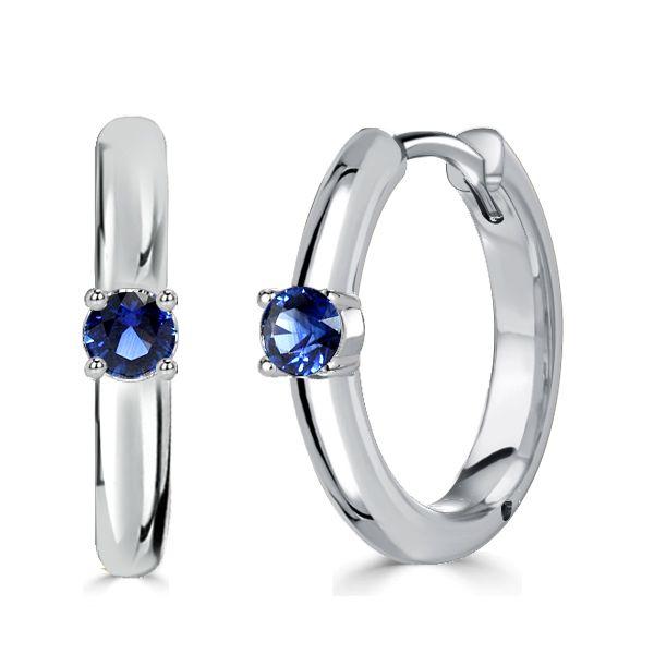 Classic Blue Round Huggie Hoop Earrings - Sterling Silver