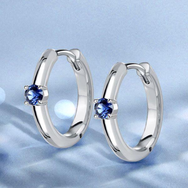 Classic Blue Round Huggie Hoop Earrings - Sterling Silver
