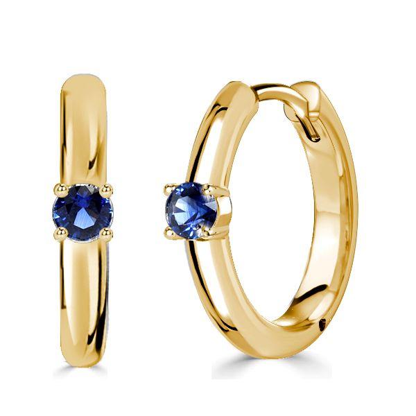 Classic Blue Round Huggie Hoop Earrings - Sterling Silver