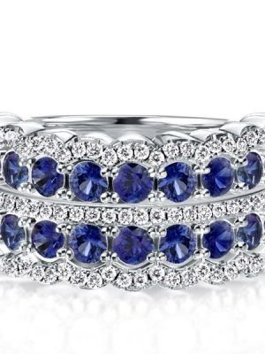 Multi Row White Sapphire Half Eternity Wedding Band in Rhodium Plated Sterling Silver