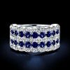 Multi Row White Sapphire Half Eternity Wedding Band in Rhodium Plated Sterling Silver