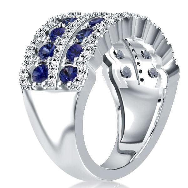 Multi Row White Sapphire Half Eternity Wedding Band in Rhodium Plated Sterling Silver