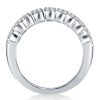 Multi Row White Sapphire Half Eternity Wedding Band in Rhodium Plated Sterling Silver