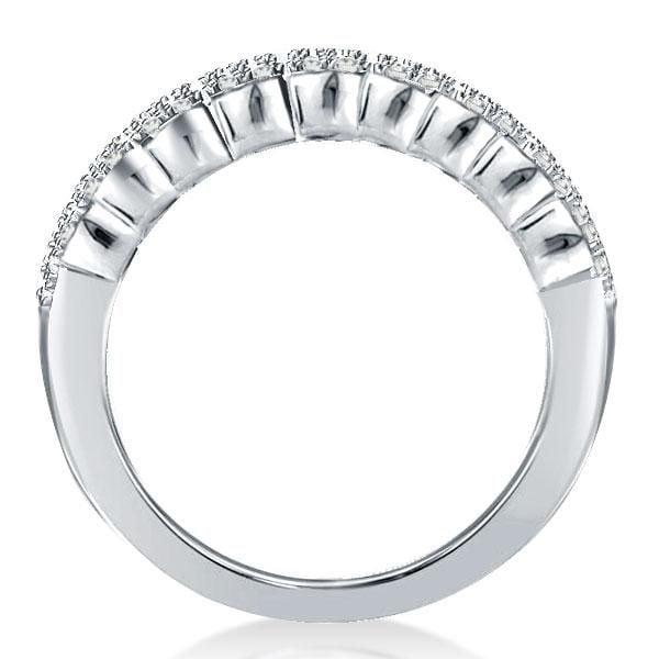 Multi Row White Sapphire Half Eternity Wedding Band in Rhodium Plated Sterling Silver