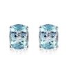 Sterling Silver Cushion Cut Aquamarine Stud Earrings for Women with Push Back Closure