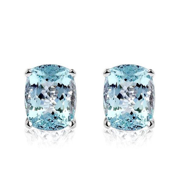Sterling Silver Cushion Cut Aquamarine Stud Earrings for Women with Push Back Closure