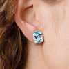 Sterling Silver Cushion Cut Aquamarine Stud Earrings for Women with Push Back Closure