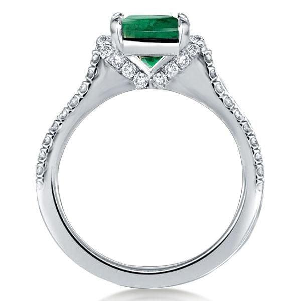 Split Shank Emerald Cut Green Stone Engagement Ring in Sterling Silver