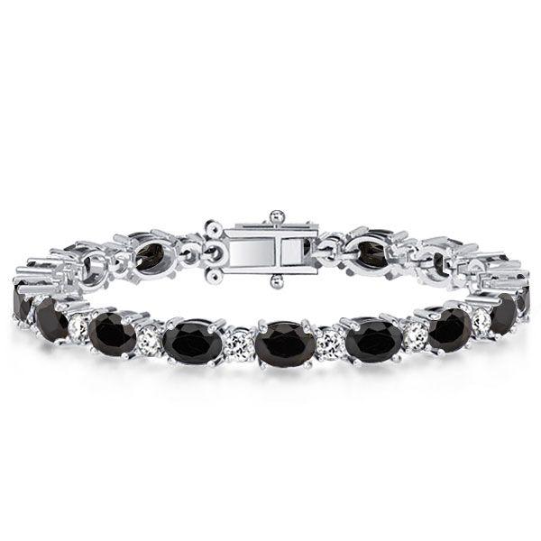 Sterling Silver Black & White Oval Bracelet for Women - [Length Options]