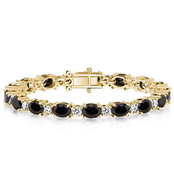 Sterling Silver Black & White Oval Bracelet for Women - [Length Options]