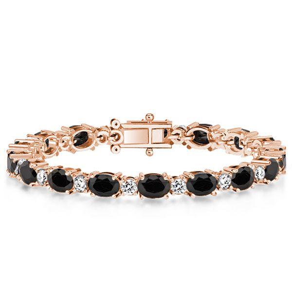 Sterling Silver Black & White Oval Bracelet for Women - [Length Options]