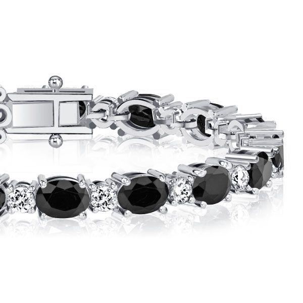 Sterling Silver Black & White Oval Bracelet for Women - [Length Options]