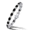 Sterling Silver Black & White Oval Bracelet for Women - [Length Options]