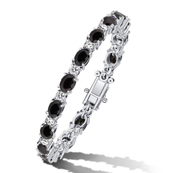 Sterling Silver Black & White Oval Bracelet for Women - [Length Options]