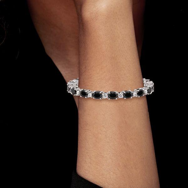 Sterling Silver Black & White Oval Bracelet for Women - [Length Options]