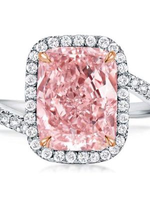 Halo Created Pink Sapphire Engagement Ring - 925 Sterling Silver, 7.62 CTW