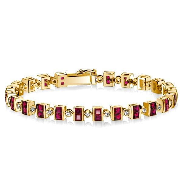 Asscher Cut Ruby Tennis Bracelet in 18K Gold Plated Sterling Silver