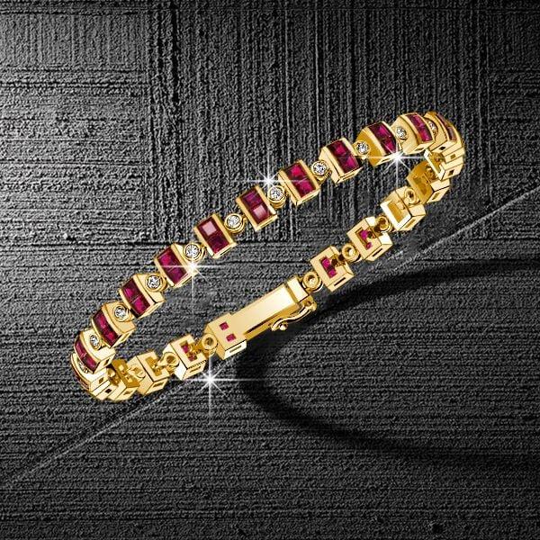 Asscher Cut Ruby Tennis Bracelet in 18K Gold Plated Sterling Silver