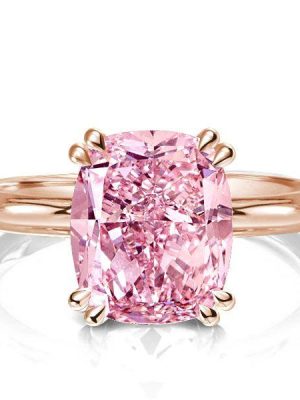 Rose Gold Cushion Cut Pink Sapphire Engagement Ring - 5.0 CT Simulated Gemstone