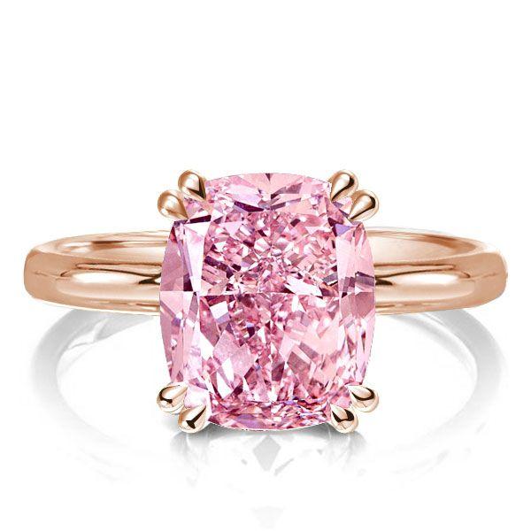 Rose Gold Cushion Cut Pink Sapphire Engagement Ring - 5.0 CT Simulated Gemstone