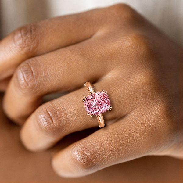 Rose Gold Cushion Cut Pink Sapphire Engagement Ring - 5.0 CT Simulated Gemstone