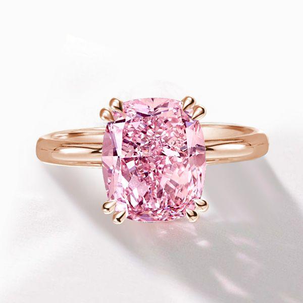 Rose Gold Cushion Cut Pink Sapphire Engagement Ring - 5.0 CT Simulated Gemstone