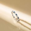 Sterling Silver Baguette Eternity Wedding Band for Women with Blue & White Stones