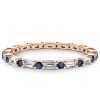 Sterling Silver Baguette Eternity Wedding Band for Women with Blue & White Stones