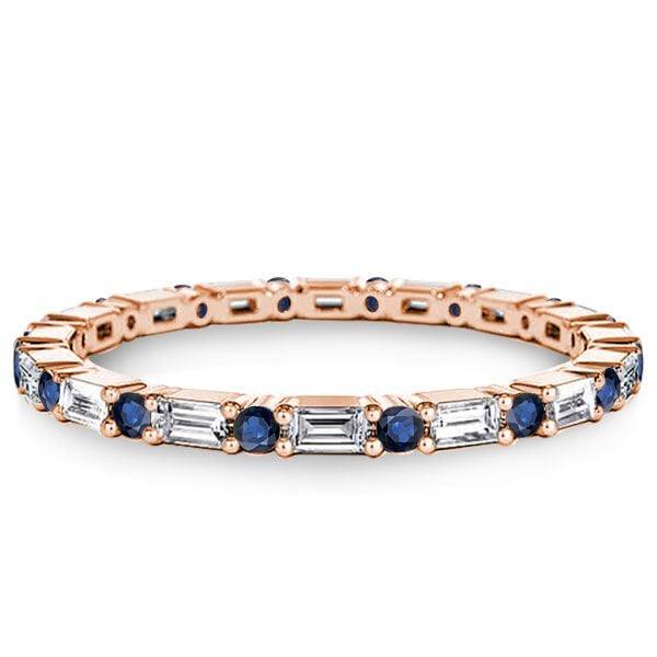 Sterling Silver Baguette Eternity Wedding Band for Women with Blue & White Stones