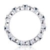 Sterling Silver Baguette Eternity Wedding Band for Women with Blue & White Stones