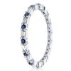 Sterling Silver Baguette Eternity Wedding Band for Women with Blue & White Stones