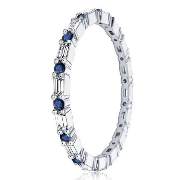 Sterling Silver Baguette Eternity Wedding Band for Women with Blue & White Stones