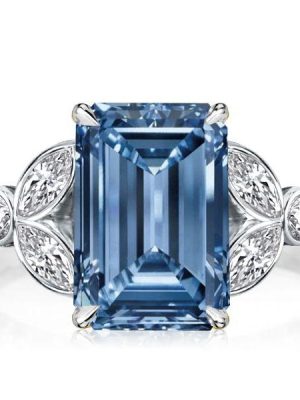Emerald Cut Blue Topaz Engagement Ring in Sterling Silver