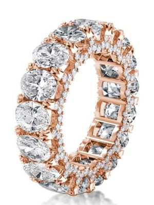 Rose Gold Eternity Band - Oval Created White Sapphire Wedding Ring - 9.50 CT. TW.