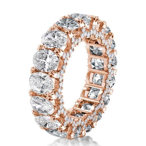 Rose Gold Eternity Band - Oval Created White Sapphire Wedding Ring - 9.50 CT. TW.